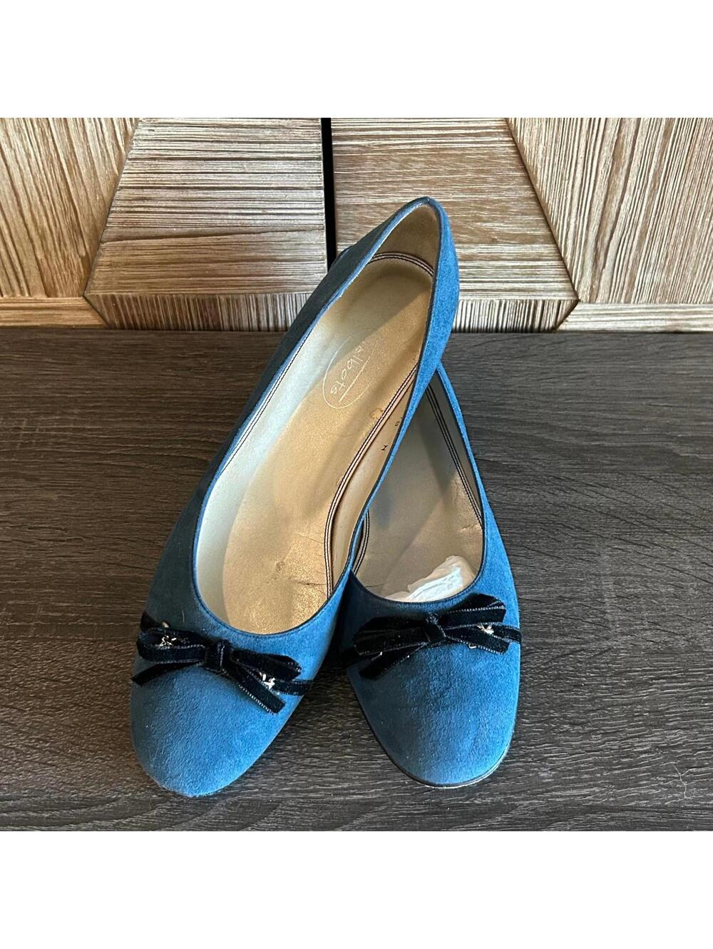 Talbots Women's Blue Suede Leather Flats Size 8N Bow